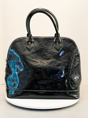 Arcadia Made in Italy Black Patent Leather Embossed Satchel Handbag